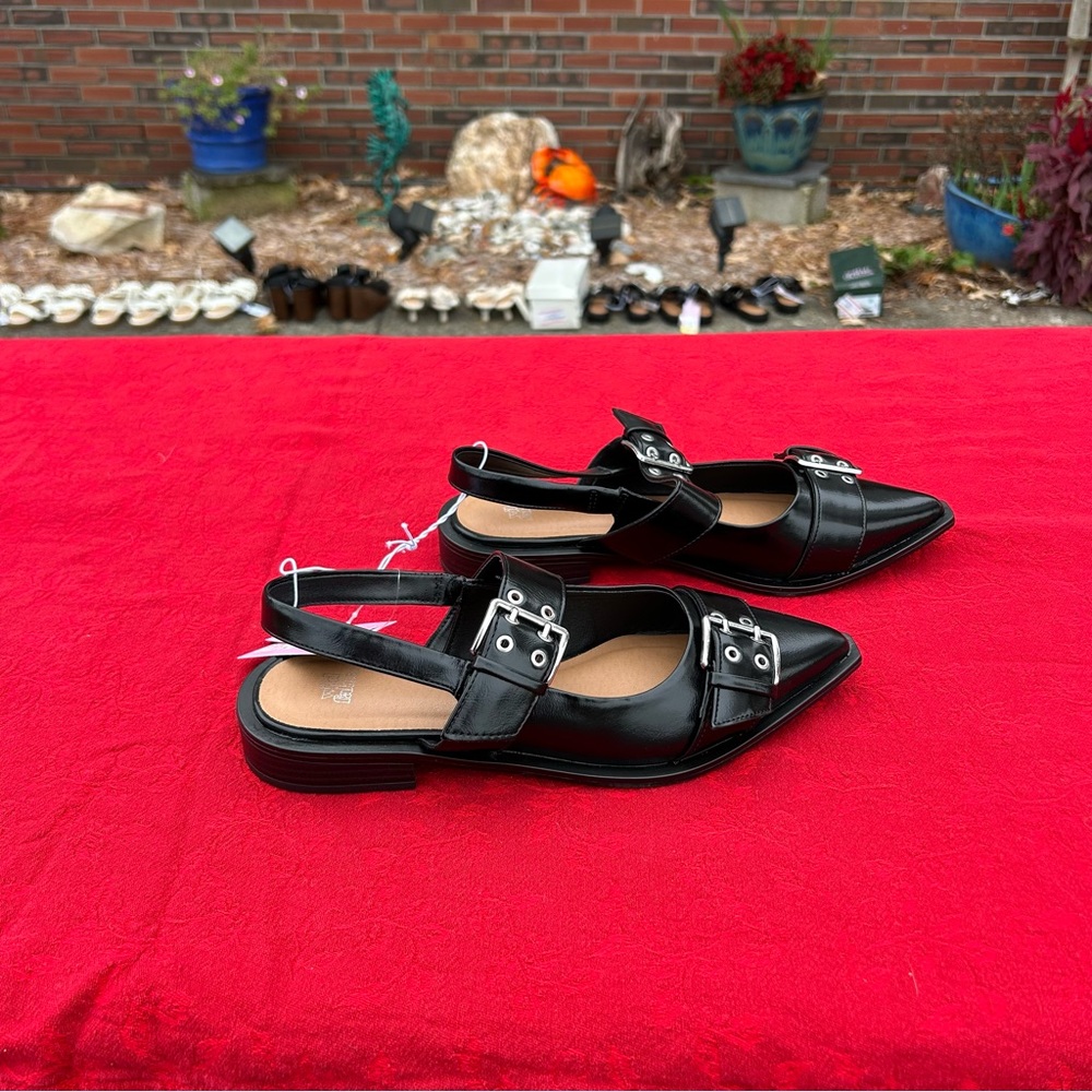 Size 8 Peyton Double Buckle black Slingback Flats wild fable office punk alt - Picture 4 of 7